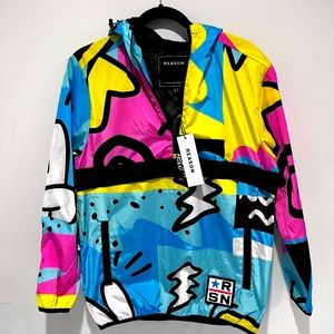 Reason Brand Windbreaker Anorak colorful 80s design NWT Men's Small